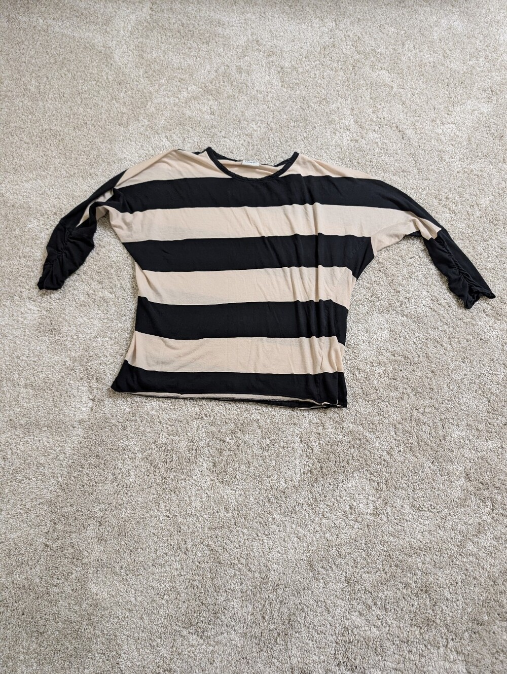 DKNYC Striped Black and Beige Women's Batwing Top - Medium